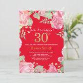フローラサプライズ30th誕生日金ゴールドグリッターと赤 招待状 (スタンド正面)