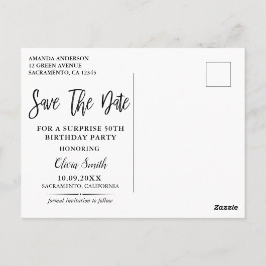 フローラサプライズ50th誕生日パーティー日付を保存 ポストカード (裏面)