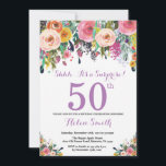 フローラサプライズ50th誕生日招待状パープル 招待状<br><div class="desc">フローラ・サプライズ50番目の誕生日招待状、女性向け。水彩フローラ花ピンク、黄、オレンジ、紫の花。大人の誕生日。第30回第40回第50回第70回第80回第100回第13回第16回第18回第20回第21代任意の年齢さらにカスタマイズするには、「クリック カスタマイズ   」ボタンをクリックし、デザインツールを使用してこのテンプレートを変更してください。</div>