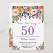 フローラサプライズ50th誕生日招待状紫 招待状 (正面/裏面)