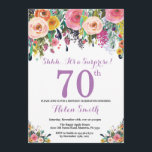 フローラサプライズ70th誕生日招待状パープル 招待状<br><div class="desc">フローラ・サプライズ70番目の誕生日招待状、女性向け。水彩フローラ花ピンク、黄、オレンジ、紫の花。大人の誕生日。第30回第40回第50回第70回第80回第100回第13回第16回第18回第20回第21代任意の年齢さらにカスタマイズするには、「クリック カスタマイズ   」ボタンをクリックし、デザインツールを使用してこのテンプレートを変更してください。</div>