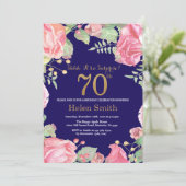 フローラサプライズ70th誕生日金ゴールドグリッターブルー 招待状 (スタンド正面)