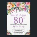 フローラサプライズ80th誕生日招待状紫 招待状<br><div class="desc">フローラサプライズ80th誕生日招待状のための女性。水彩フローラ花。ピンク、黄、オレンジ、紫の花。大人誕生日。第30回50回60回70回80回90回100回13回16回18回21作目の年齢。さらにカスタマイクリックズを行う場合はカスタマイズ、「IT」ボタンをクリックし、このテンプレートを変更するために当社のデザインツールを使用する。</div>