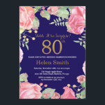 フローラサプライズ80th誕生日金ゴールドグリッターブルー 招待状<br><div class="desc">フローラサプライズ80th誕生日招待状for Women。水彩植物フローラフラワー金ゴールドグリッター。ピンクの桃のフローラの花。大人の誕生日。ネイビーブルーの背景。さらにカスタマイズするには、「クリックカスタマイズit」ボタンをクリックし、デザインツールを使用してこのテンプレートを変更してください。</div>