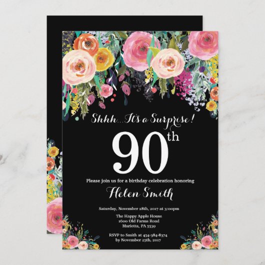 フローラサプライズ90番目の誕生日招待状 招待状 (正面/裏面)