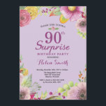 フローラサプライズ90th誕生日招待状パープル 招待状<br><div class="desc">フローラサプライズ第90回誕生日招待状for Women。水彩フローラ、紫の背景さらにカスタマイズするには、「クリックカスタマイズit」ボタンをクリックし、デザインツールを使用してこのテンプレートを変更してください。</div>