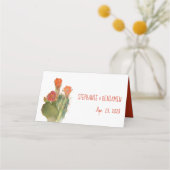 フローラサボテン赤い花水色結婚の プレイスカード (裏面)
