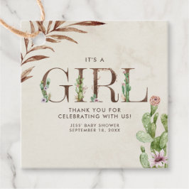 フローラサボテン革ガールベビーシャワー フェイバータグ