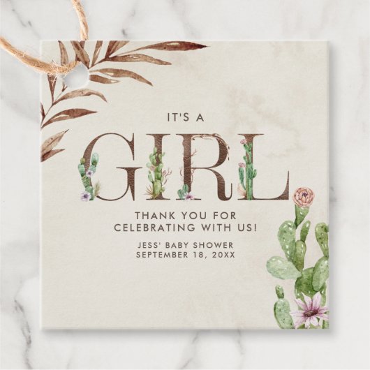 フローラサボテン革ガールベビーシャワー フェイバータグ (正面)