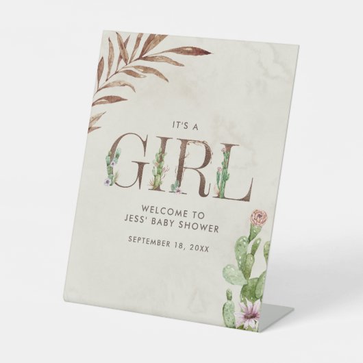 フローラサボテン革ベビーシャワーウェルカム 台座サイン (正面)