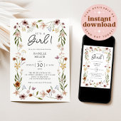 フローラサマーエレガント春ガールベビーシャワーピンク 招待状