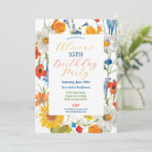 フローラサマーカラーフラワーズブルー誕生日ウィメンズ 招待状 (スタンド正面)