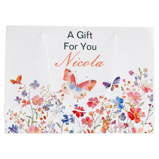 フローラサマーバタフライベビーシャワー ラージペーパーバッグ (裏面)