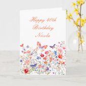 フローラサマーバタフライ誕生日 カード (黄色い花)