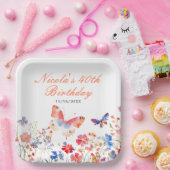 フローラサマーバタフライ誕生日 ペーパープレート (パーティー)