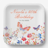 フローラサマーバタフライ誕生日 ペーパープレート (正面)