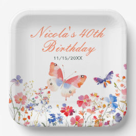 フローラサマーバタフライ誕生日 ペーパープレート