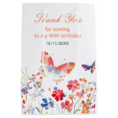 フローラサマーバタフライ誕生日 ミディアムペーパーバッグ (裏面)