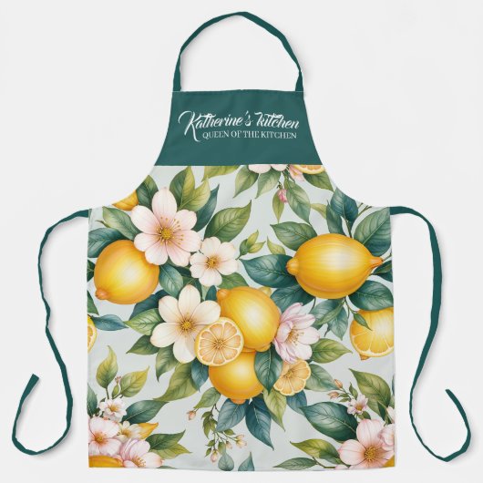 フローラサマーレモンシトラスパーソナライズされた名 エプロン (正面)