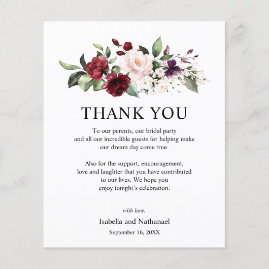 フローラサンキューウェディングレセプションカード (正面)