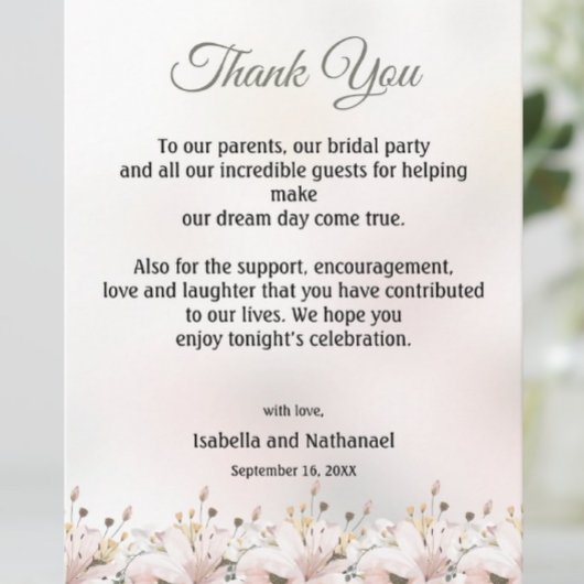 フローラサンキューウェディングレセプションカード サンキューカード