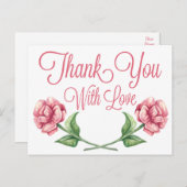 フローラサンキューウォーターカラーピンクローズフラワー ポストカード (正面/裏面)