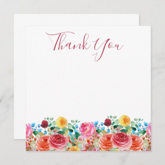フローラサンキューカードピンクレッドブルーイエロー ノートカード (正面/裏面)