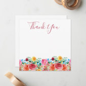 フローラサンキューカードピンクレッドブルーイエロー ノートカード (正面/裏面インサイチュ)