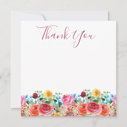 フローラサンキューカードピンクレッドブルーイエロー ノートカード (正面)