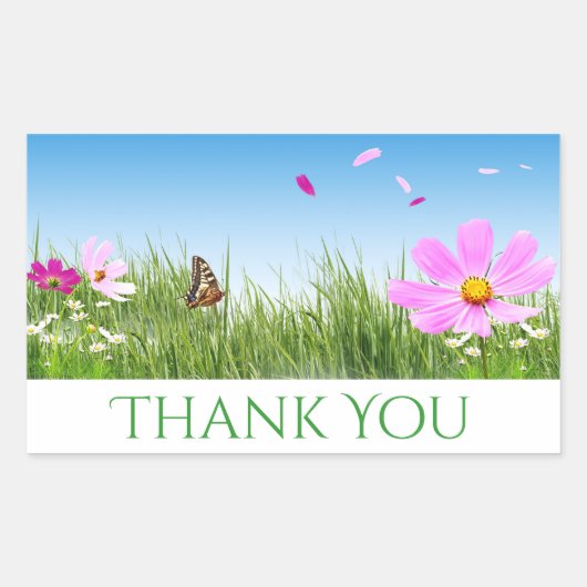 フローラサンキューデイジー花ブルー 長方形シール (正面)