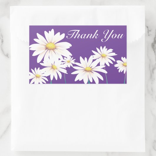 フローラサンキューパープルホワイトデイジー花 長方形シール (バッグ)