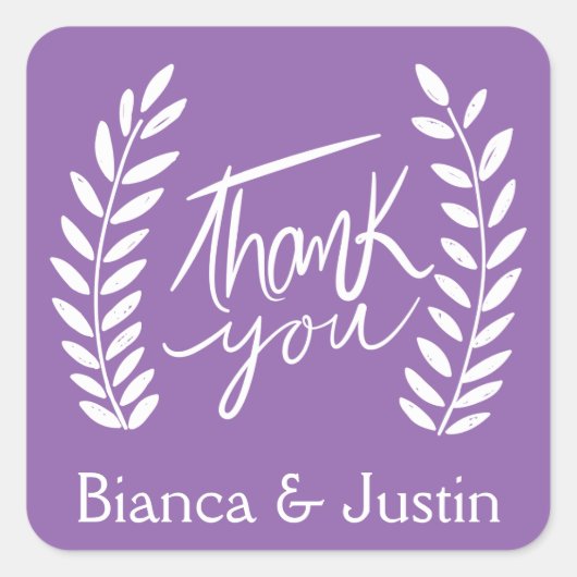 フローラサンキューパープルホワイトローレルリース名 スクエアシール (正面)