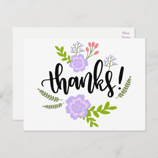 フローラサンキューパープル花と緑葉の花 ポストカード (正面/裏面)