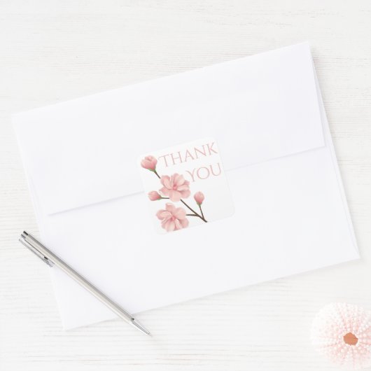 フローラサンキューピンクさくらんぼ花パーティー スクエアシール (封筒)