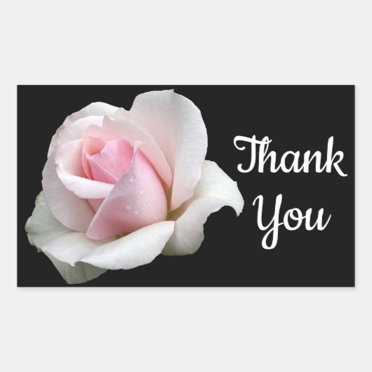 フローラサンキューピンクのローズフラワーブラック結婚ズ 長方形シール (正面)