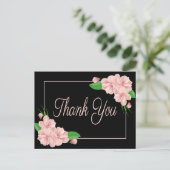 フローラサンキューピンクの花ブラックウェディングパーティー ポストカード (スタンド正面)