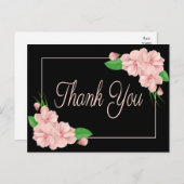 フローラサンキューピンクの花ブラックウェディングパーティー ポストカード (正面/裏面)