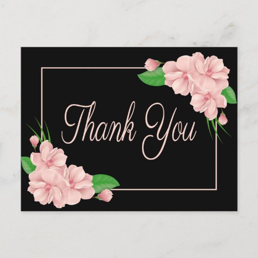 フローラサンキューピンクの花ブラックウェディングパーティー ポストカード (正面)