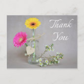 フローラサンキューピンク、イエローガーベラデイジー花 ポストカード (正面)