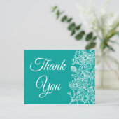 フローラサンキューブルーティール（緑がかった色）ホワイトデイジー花 ポストカード (スタンド正面)