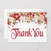 フローラサンキューレッドブルゴーニュ&ピンクフラワー ポストカード (正面/裏面)