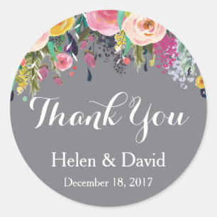 フローラサンキュー結婚式の引き出物シール灰色 ラウンドシール