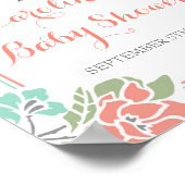 フローラサンゴとティール（緑がかった色）赤ちゃんシャワー歓迎サイン ポスター (角)