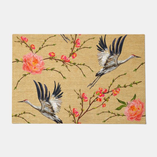 フローラサンドヒルクレーン鳥類自然の美しい ドアマット (正面)