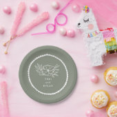 フローラサージグリーン結婚スカロップ ペーパープレート (パーティー)