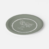 フローラサージグリーン結婚スカロップ ペーパープレート (アングル)