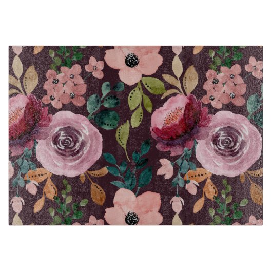 フローラサーフェスパターン – ファッション水色カラフル カッティングボード (正面)