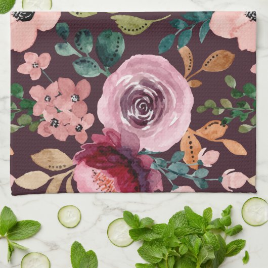 フローラサーフェスパターン – ファッション水色カラフル キッチンタオル (折り畳み)