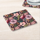 フローラサーフェスパターン – ファッション水色カラフル スクエアペーパーコースター (アングル)