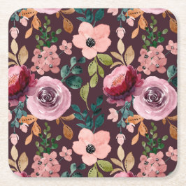 フローラサーフェスパターン – ファッション水色カラフル スクエアペーパーコースター